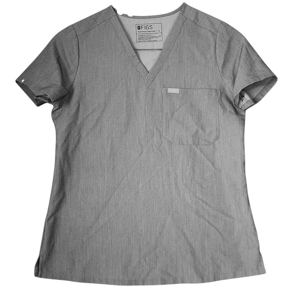 Figs Technical Collection Gray V Neck One Pocket Scrub Top S Nursing Healthcare